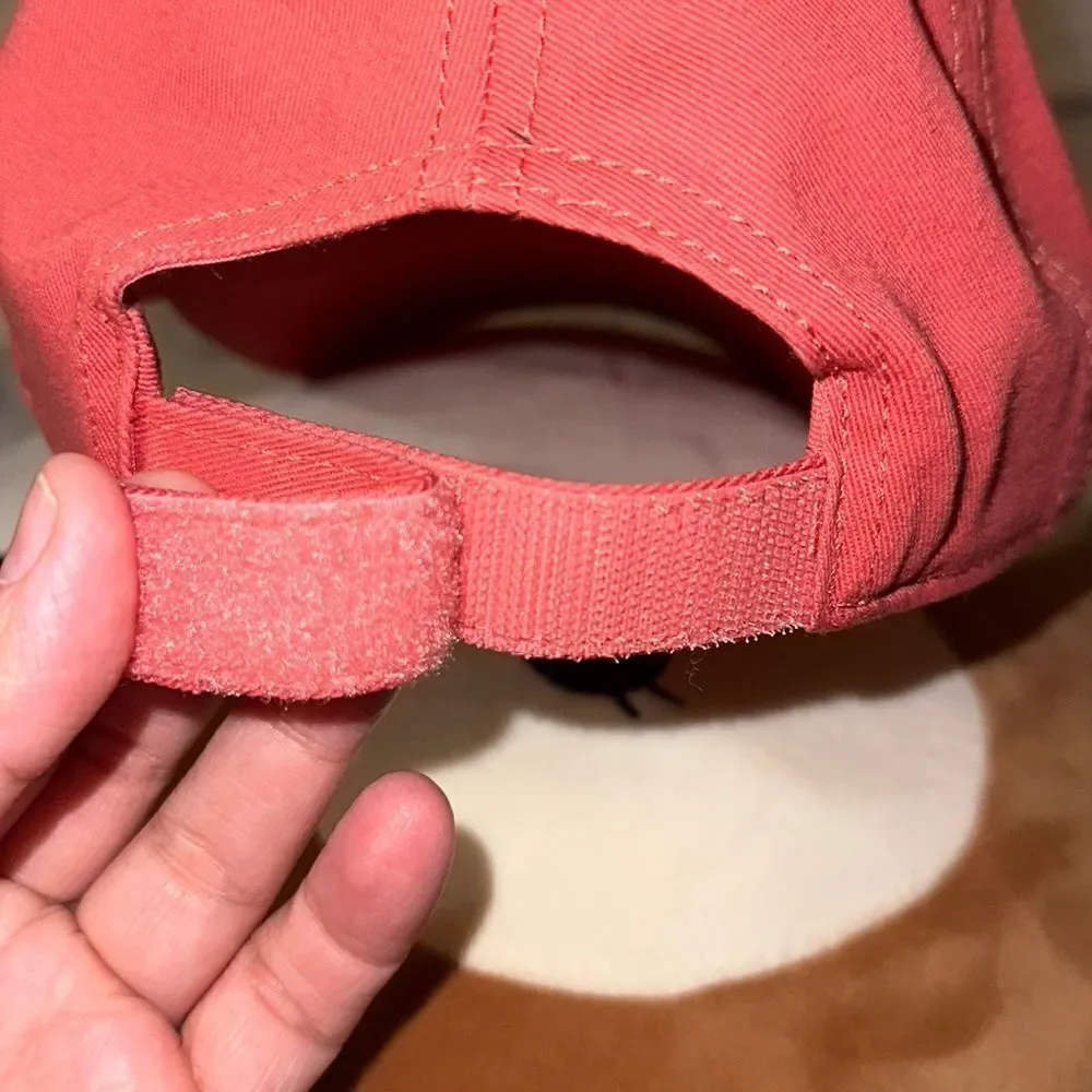 LIFE IS GOOD Coral Pink Navy White Embroidered Tattered Chill Cotton Cap